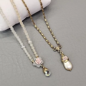 Lote de 2 Collares Vintage Marca 1928 Porcelana Rosa Rosa Colgante 18" - Imagen 1 de 13