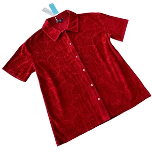Shore Bluse Damen Medium rot Samt strukturiert Kragen Urlaub Party Top neu mit Etikett - Bild 1 von 8
