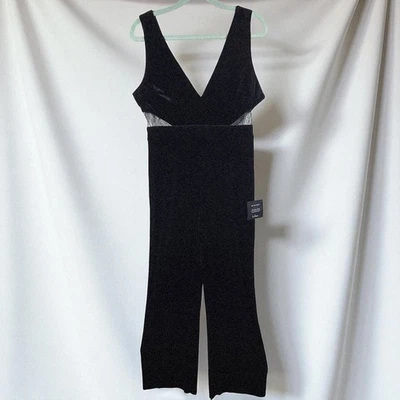 Lulus Women Jumpsuit Large Black Velvet Lace Waist Sleeveless Whimsygoth NWT - Image 1 of 4