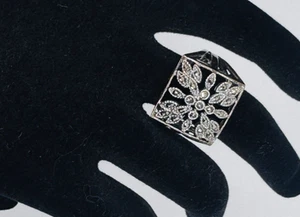 Vintage Ring Sterling Silver .925 Flower Marcasite Cluster Square Art Deco 6.5 - Picture 1 of 10