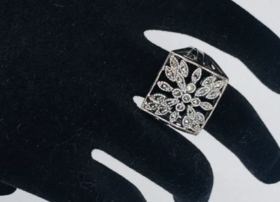Vintage Ring Sterling Silver .925 Flower Marcasite Cluster Square Art Deco 6.5 - Image 1 of 4