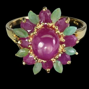 925 Sterling Silver Ring Oval Ruby 8x7mm Emerald Natural Gemstone Jewelry Size 8 - Picture 1 of 14