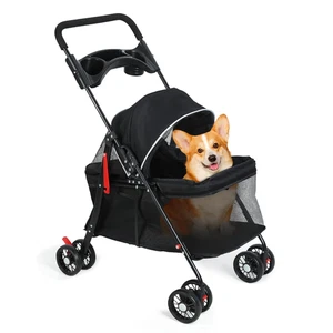Cochecito Perro 4 Ruedas Plegable de Medianos Pequeños Malla Freno Taza 40lbs - Imagen 1 de 12