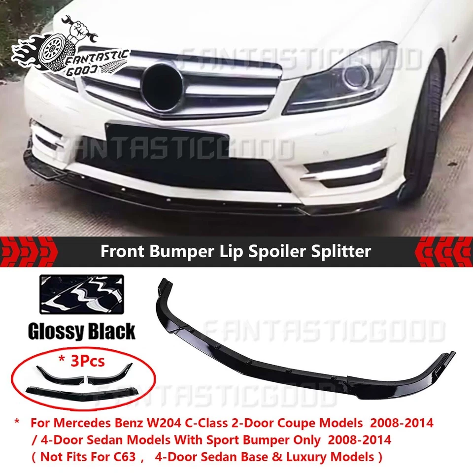 Kit de labios de parachoques delantero negro brillante para Mercedes Benz Clase C W204 Sport 2008-2014 Foto 1 de 4