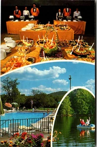Postcard NY Gasthalter Family's Paramount Hotel Parksville 3-View Buffet Pool Po - Picture 1 of 2