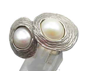 HAGIT GORALI 925 Silver Vintage Double Fresh Water Pearl Ring Sz 8 RG25317 - Picture 1 of 8