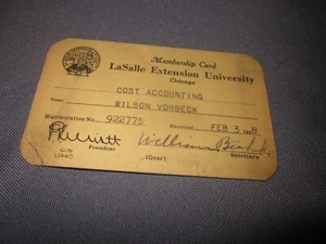 LaSalle Extension UNIVERSITY CHICAGO MEMBERSHIP CARD 1938 - Picture 1 of 4