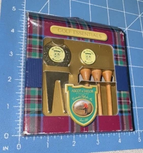 Vintage Ascot & Taylor St. Andrews Divot Tool, Ball Marker and Golf Wooden Tees - Picture 1 of 2