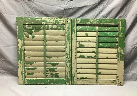 Pair Vintage Antique House Wood Window Shutters Green 17x21 Old 697-22B Cover