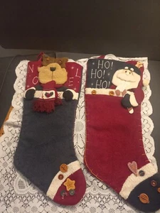 2 Prima Creations Christmas Stocking Santa&Reindeer Stitched Patchwork Primitive - Picture 1 of 15