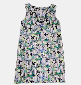 Talbots Butterfly Print Sleeveless Shift Dress Notched Neckline Womens 12 Cotton - Picture 1 of 9