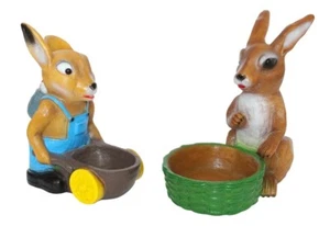 Hasen mit Karre und Korb Satz 2 Stück Gartenfiguren zum Bepflanzen H 38-40 cm - Bild 1 von 7