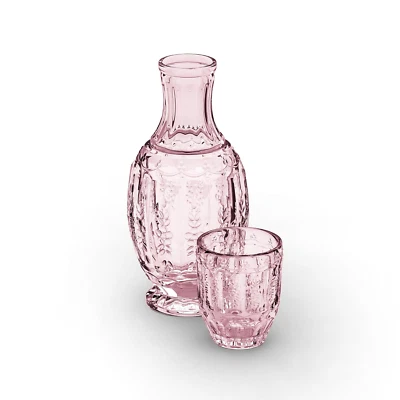 Juego de jarra de noche vintage rosa/púrpura con vaso de vidrio perfecto para tienda Foto 1 de 4