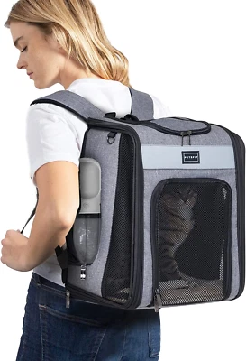 Cat Backpack Carrier with Soft Plush Mat, Cross Ventilation Design, Dog Backpack - Image 1 of 4