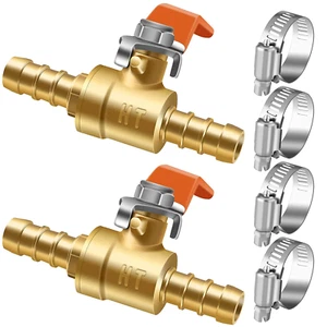 3/8 Inch Brass Mini Shut off Ball Barb Valve for Water Fuel Hose Gas Line Rv Air - Picture 1 of 5