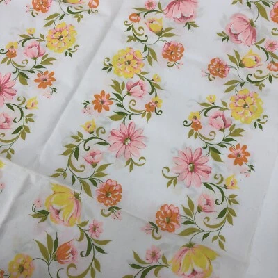 VTG Cotton Floral Vining Pillow Ticking Stripe Fabric Green Yellow 21x68 Quilt - Image 1 of 4