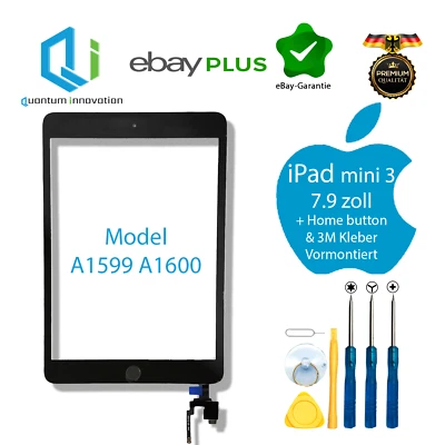 Apple iPad Mini 3 Digitizer Display Glas Touchscreen Home Button A1599 A1600 3M - Bild 1 von 2