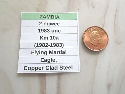 ZAMBIA, 2 ngwee, 1983 unc, Km 10a (1982-1983), Flying Martial Eagle - Image 1 of 3