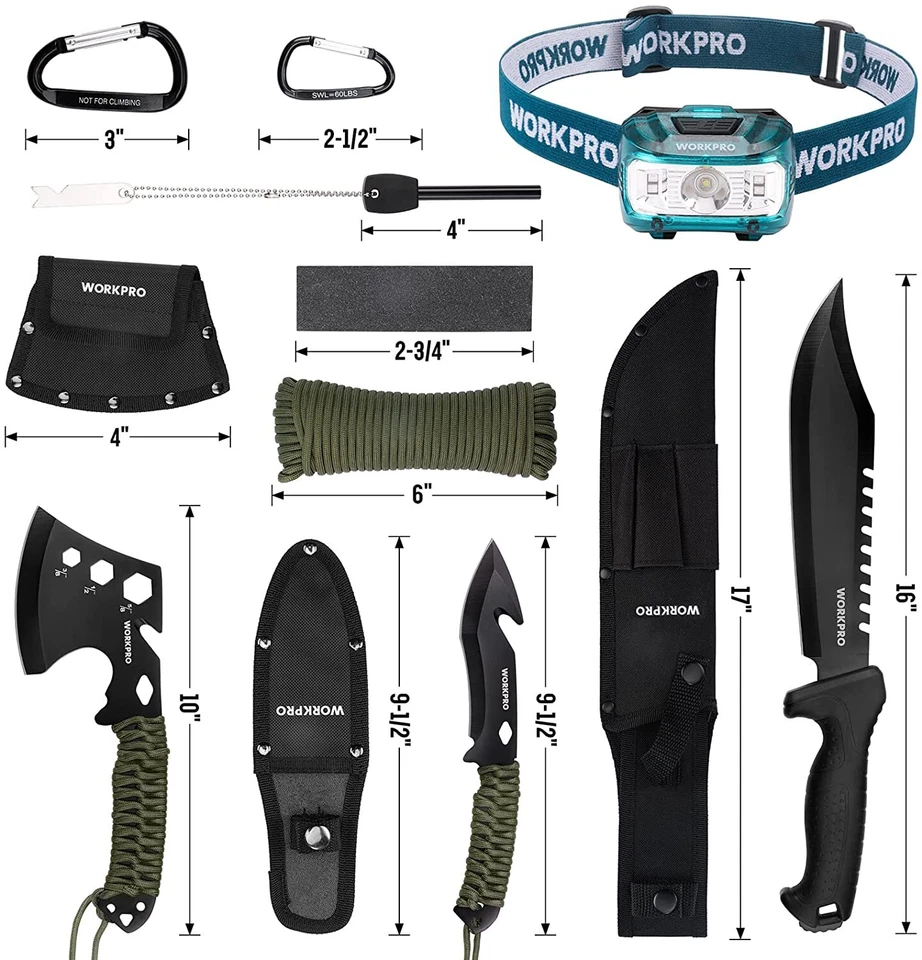 WORKPRO Camping Hatchet & Machete with Sheath Camping Tool Sets Fixed Blade NEW - Image 1 of 4
