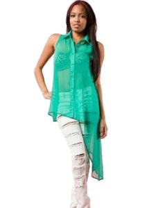 Camicia donna verde smeraldo assimetrica smanicata chiffon nuova - Foto 1 di 2