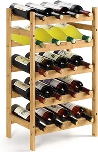 Freestanding Bamboo Wine Rack Wine Storage Shelf Display Stand Fits 20 Bottles - Picture 1 of 3