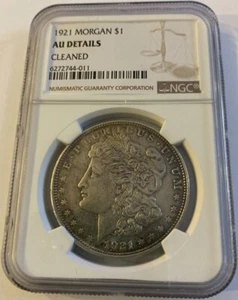 1921 MORGAN SILVER DOLLAR $1 COIN. NGC AU DETAILS CLEANED. NGC CERT: VARIES - Picture 1 of 2