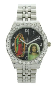 Men's Our Lady of Guadalupe and Jesus Silver-Tone Metal Bracelet Watch set - Picture 1 of 2