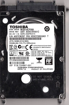 HP 724967-002 500GB HDD TOSHIBA MQ01ACF050 & 703267-001 CADDY - NEW - Image 1 of 2