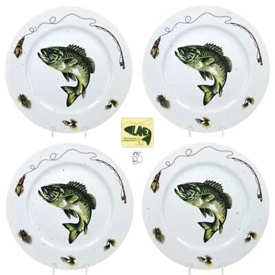 Vintage Department 56 LAKE 10.25" Dinner Plate Set 4 Fly Fishing Porcelain Japan - Image 1 of 4