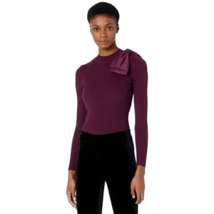 Ted Baker Extravaganter Pullover mit Schleife US M Rippstrick Burgund Rot Kaschmirmischung - Bild 1 von 12