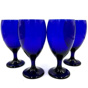 Libbey Premier Teardrop Cobalt Blue Goblets Wine Glasses 14OZ 4 PC Vintage -Read - Picture 1 of 10