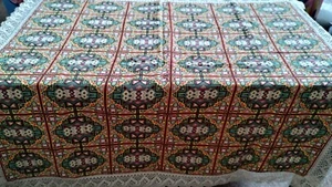 Superb Vintage Old Greek Linen Cross Stitch Flowers Handmade Colourful Large - Picture 1 of 9