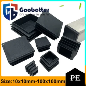 Square Plastic Black Blanking End Caps Tube Pipe Inserts Plug Bung Box Section - Picture 1 of 33