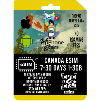 Canada Travel eSIM Prepaid 1-3GB  7-30 days  5G Network QR Activation - Image 1 of 4