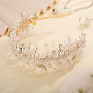 Gold Crystal Headband Tiara Party Rhinestone Bridal Hairpiece Hair Accessories - Picture 1 of 1