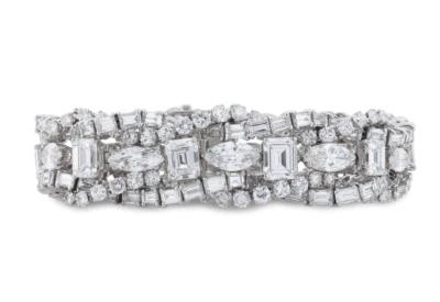 Magnífica pulsera de compromiso francesa de circonitas cúbicas estilo mediados de siglo 56,85 quilates Foto 1 de 4