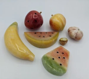 Vintage Italian Alabaster Marble Colorful Stone Fruits Lot of 7 - Picture 1 of 11