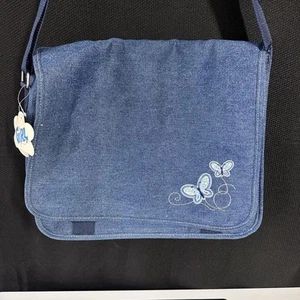 Vintage Go Girl Denim Messenger Bag Embroidered Butterflies 2000 NWT - Picture 1 of 11