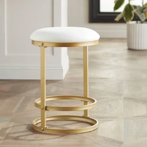 Palmer Gold Metal Bar Stool 26" High Modern White Cushion Kitchen Counter Island - Picture 1 of 10