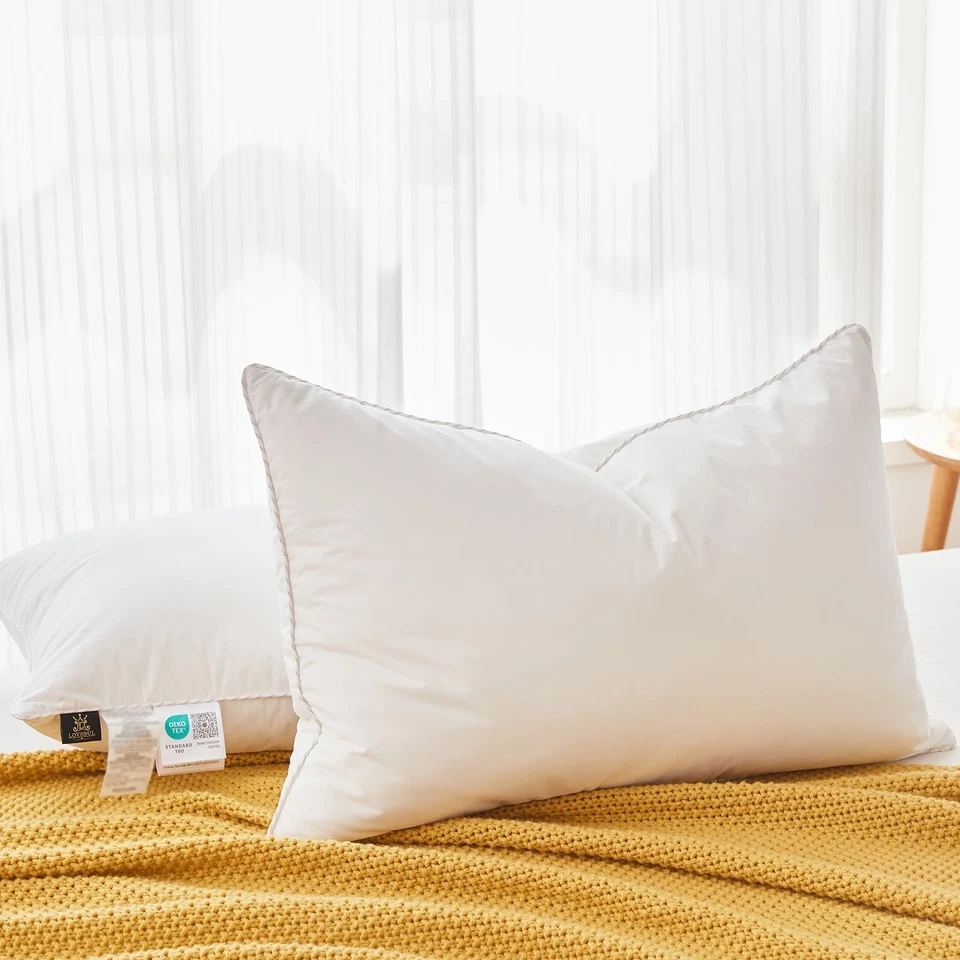 Goose Feather Down Pillow Standard Size of 2,Ultra Soft 100% Organic Cotton F... - Image 1 of 4