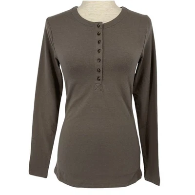 NIÑA CON CURVAS NUEVO SIN ETIQUETAS Jersey Tejido Henley Top en Moca Talla XXS A523244 Foto 1 de 4