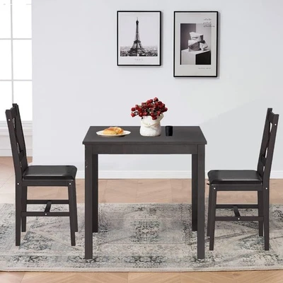 Set 3 Piece Wooden Dining Table Set for 2 Person Square Table and Chair Small - Image 1 of 4
