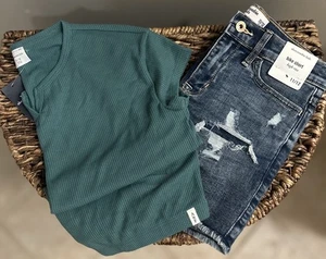 NWT Girls Abercrombie size 11/12 Denim Shorts and Trendy Top! - Picture 1 of 9