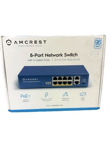 Amcrest AGPS9E8P-AT-96 8-Port POE+ 8-Ports POE Power Over Ethernet Switch 802.3 - Picture 1 of 9