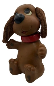 Vintage 1982 Ideal Rub A Dub Doggie braun Welpe Badespielzeug drehbarer Kopf rotes Halsband - Bild 1 von 13