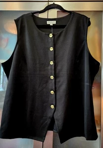 Rio & Rian plus 3X Black  Single-Breasted Button-Down sleeveless polyester Vest - Picture 1 of 2