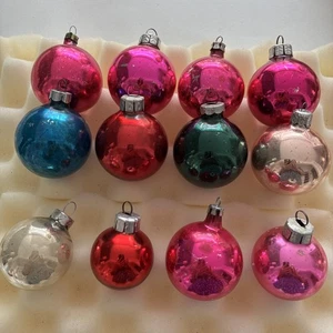 12 Vintage Christmas Tree Glass Baubles All Plain Colours - Picture 1 of 7
