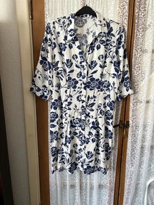 Blue & White Floral Midi Shirt Dress, Body Flirt, 3/4 Sleeve, Size 20 - Picture 1 of 11