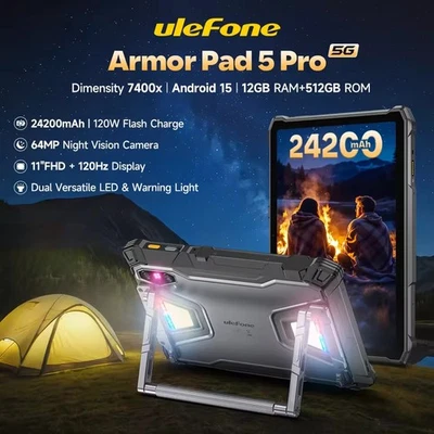 Ulefone Armor Pad 5 Pro 5G Rugged Tablet 24200mAh 120W Dimensity 7400x 12GB+512G - Image 1 of 4