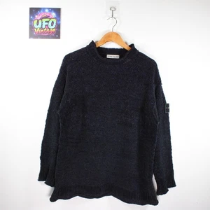 Stone Island Chenille Strick Pullover Herren M Schwarz Vintage 90er Grüner Rand Italy - Bild 1 von 12